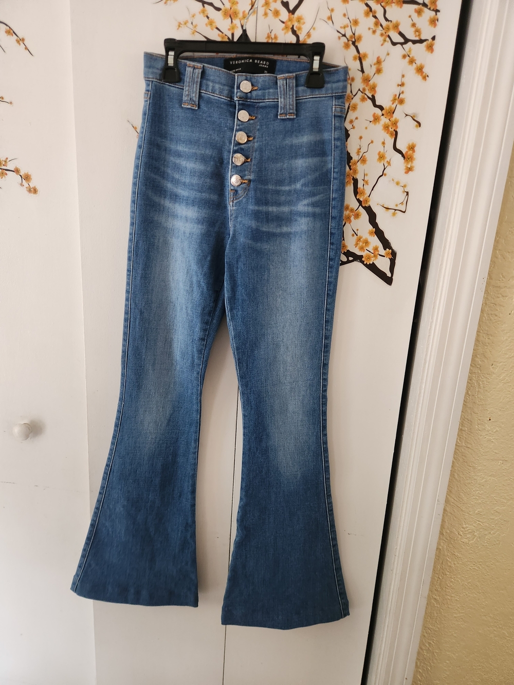 Veronica Beard Medium Blue High-Rise Flare Jeans